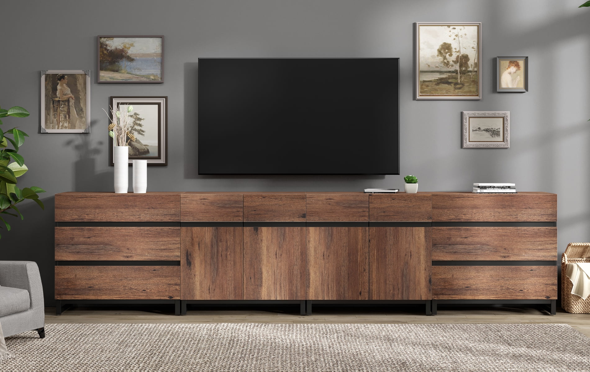Modern TV Stand For Tvs Up To 120 Inches, 4-In-1 Entertainment Console With 6 Drawers And Adjustable Shelves, Media Cabinet For Living Room Or Bedroom,Brown