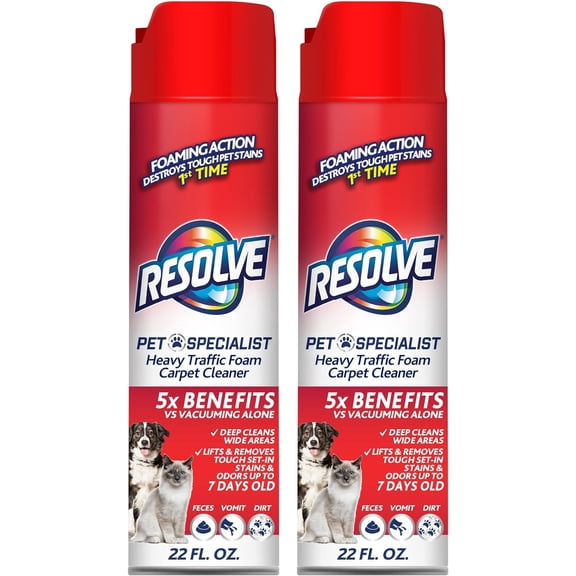 Pet Specialist Heavy Traffic Foam Carpet Cleaner, Pet Stain & Odor Remover, 22 oz Cans, 2 Pack