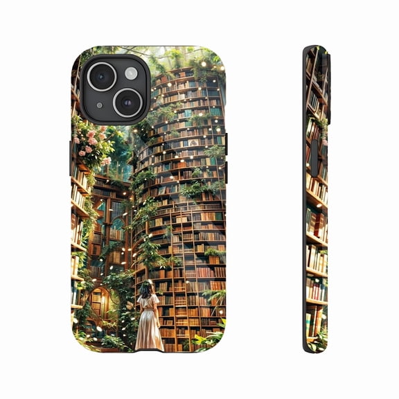 Enchanted Forest Phone Case with Bookshelves & Greenery - Perfect for Nature Lovers & Daily Use, Durable Slim Design, Shockproof, Compatible with iPhone 11/12/13/14/15/16 (Pro Max/Plus)