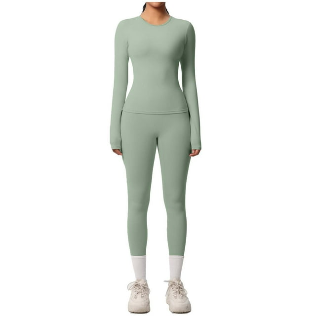 Ensemble de Yoga pour Femmes, Mode Décontractée Couleur Unie Manches Longues Col Rond Ajusté, Pantalons pour Femmes