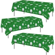 XD4-3-Piece Golf Tablecloth Set, Green, Rectangular, 51x86 Inches, Plastic, Disposable, Golf Themed Party Decorations*04
