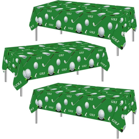 XD4-3-Piece Golf Tablecloth Set, Green, Rectangular, 51x86 Inches, Plastic, Disposable, Golf Themed Party Decorations*04