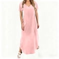 thumbnail image 2 of Vestido Corto para Mujeres Verano Cuello en V Bolsillo de Manga Corta Color Sólido Vestido de Cambio Casual para la Fiesta de la Playa de Primavera, 2 of 8