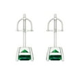 thumbnail image 3 of 1 ct Screw-Back Stud Earrings for Women | 4.5mm Princess Cut Simulated Emerald | 18K White Gold, 3 of 4