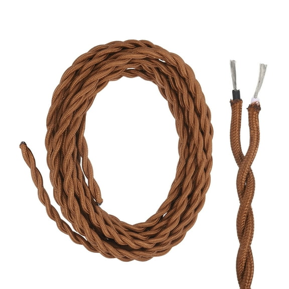 Uxcell 15Ft Twisted Cloth Covered Lamp Wire, UL Listed 18AWG 2 Conductor Fabric Vintage Industrial Cord, Braided Electrical Wire for DIY Lamp Parts Lighting Project, Brown