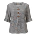 thumbnail image 4 of MuXiKeJi Clothes 3/4 Length Sleeve Womens Tops Cotton Linen Boho Blouses Floral V Neck Shirts Summer Beach Casual Top, 4 of 4