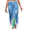 thumbnail image 3 of Leggings de sirena para mujer, pantalones, disfraz de Cosplay, estampado de escamas de pescado, mallas, pantalones brillantes con pantalones acampanados de sirena de tul, 3 of 5