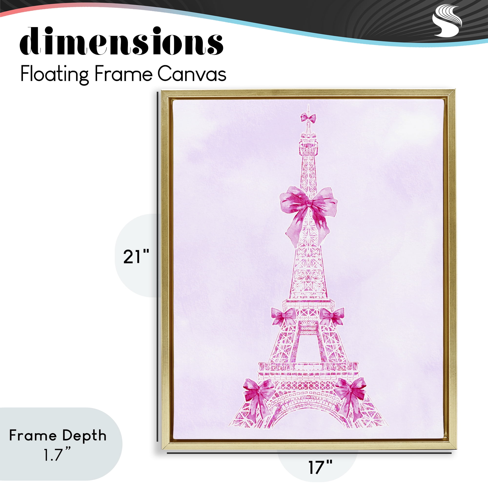 Stupell Industries Ribbon Bedecked Eiffel Tower Gold Framed Floater Canvas Wall Art, design by Ziwei Li