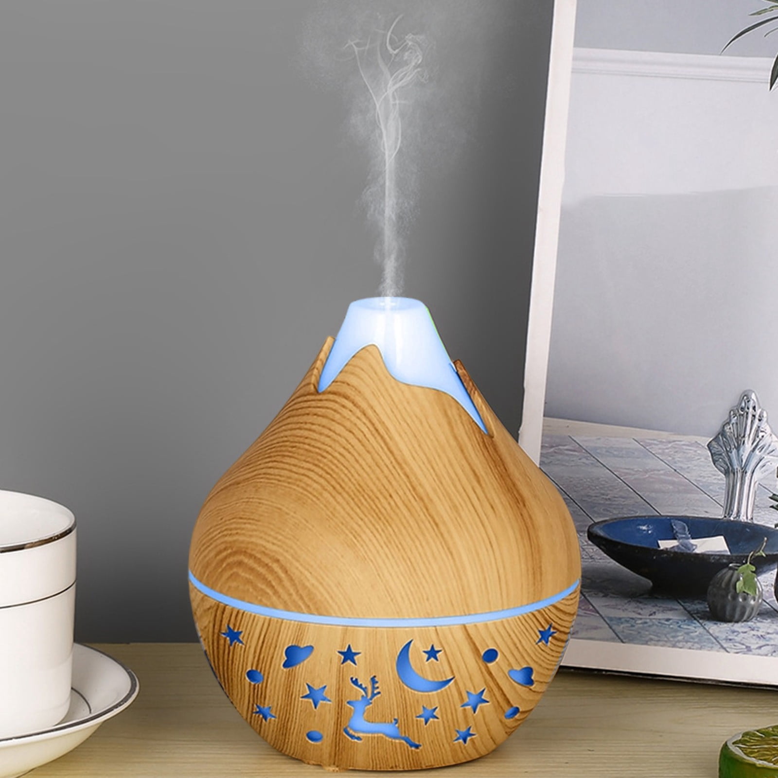HengDidi Mini Wood Grain Humidifier with Color-Changing Night Light - USB Powered Aroma Diffuser for Oils - Silent Operation for Bedroom or Office - Portable Mist Device