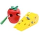 thumbnail image 1 of 2 piezas de juguete de roscado divertido para niños, juguete educativo temprano, juguete para jugar con hilos, juguete de madera con rosca de queso y manzana (manzana, queso, color aleatorio), 1 of 4
