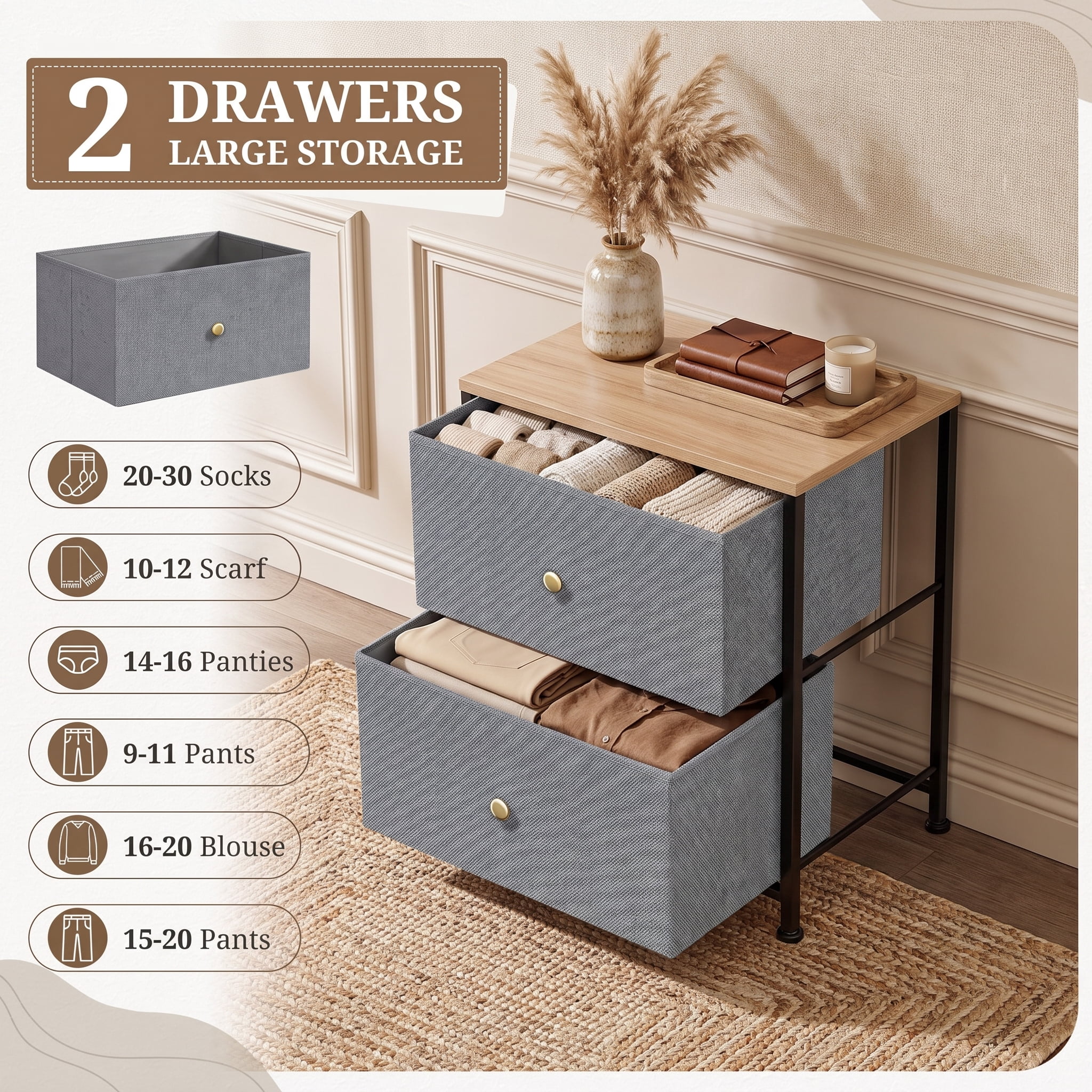 TrumanPick 2-Drawer Fabric Storage Dresser, Fabric Nightstand for Bedroom Set of 2, Small Dresser for Closet Dorm 11.8"D x 18"W x 20"H, Blue