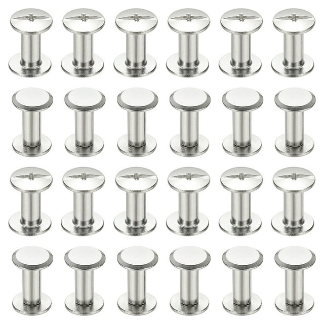 24 juegos de tornillos Chicago, 4x10mm (DxH) tornillos de unión Phillips, remaches de cuero, sujetadores de acero inoxidable 304 para cinturones de cuero y álbumes de fotos, plateado