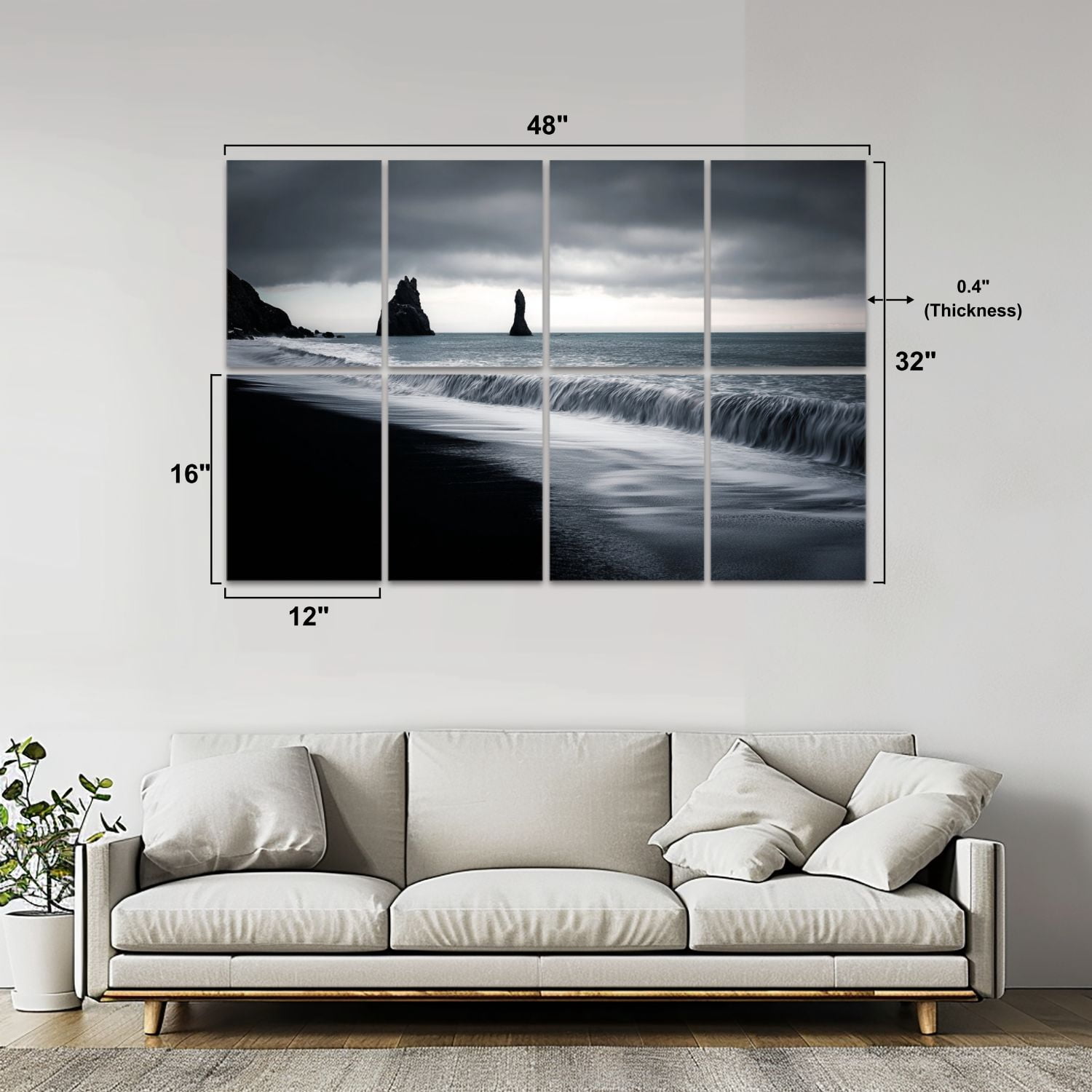 8 Pack Art Acoustic Panels Sound Absorbing Iceland black sand beach Decorative Soundproof Wall Panels Self Adhesive for Nursery Game Room Bedroom 48"x32"