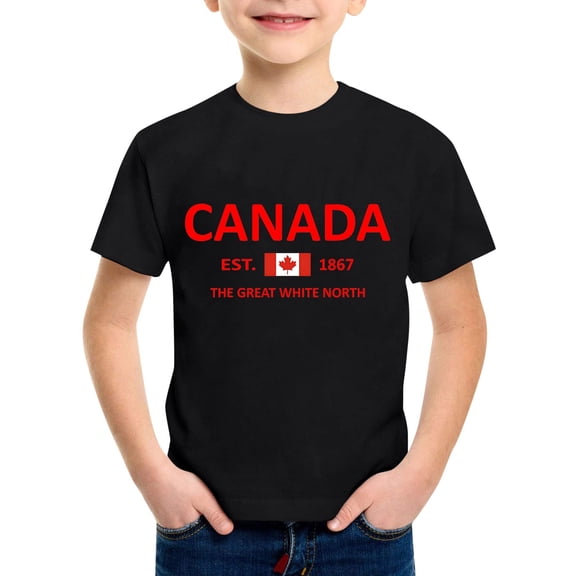Byoo Toddler Boys Tops Canada Letter Print Short Sleeve Crew Neck Tees Outdoor for Children Casual School Summer Pullover Top,Black