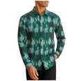 thumbnail image 2 of Men's Hawaiian Long Sleeve Button Down Shirt Casual Untucked Shirts Summer Beach Wedding Textured Shirts Green M, 2 of 5