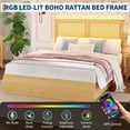 thumbnail image 3 of Rattan Queen Bed Frame– Platform Bed Frame with Rattan Headboard & LED Lights, Under Bed Storage, Wooden Legs Support, Noise-Free, No Box Spring Needed, 3 of 9