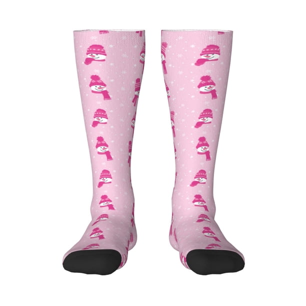 Balery Pink Scarf Snowman Calcetines novedosos Calcetines deportivos Calcetines hasta la rodilla Calcetines de algodón Calcetines originales y geniales