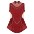 thumbnail image 5 of TSSOE Women's Sparkly Rhinestone Gymnastics Unitards One Piece Fringe Skirt Leotard Ballet Dancewear Burgundy XXL, 5 of 7