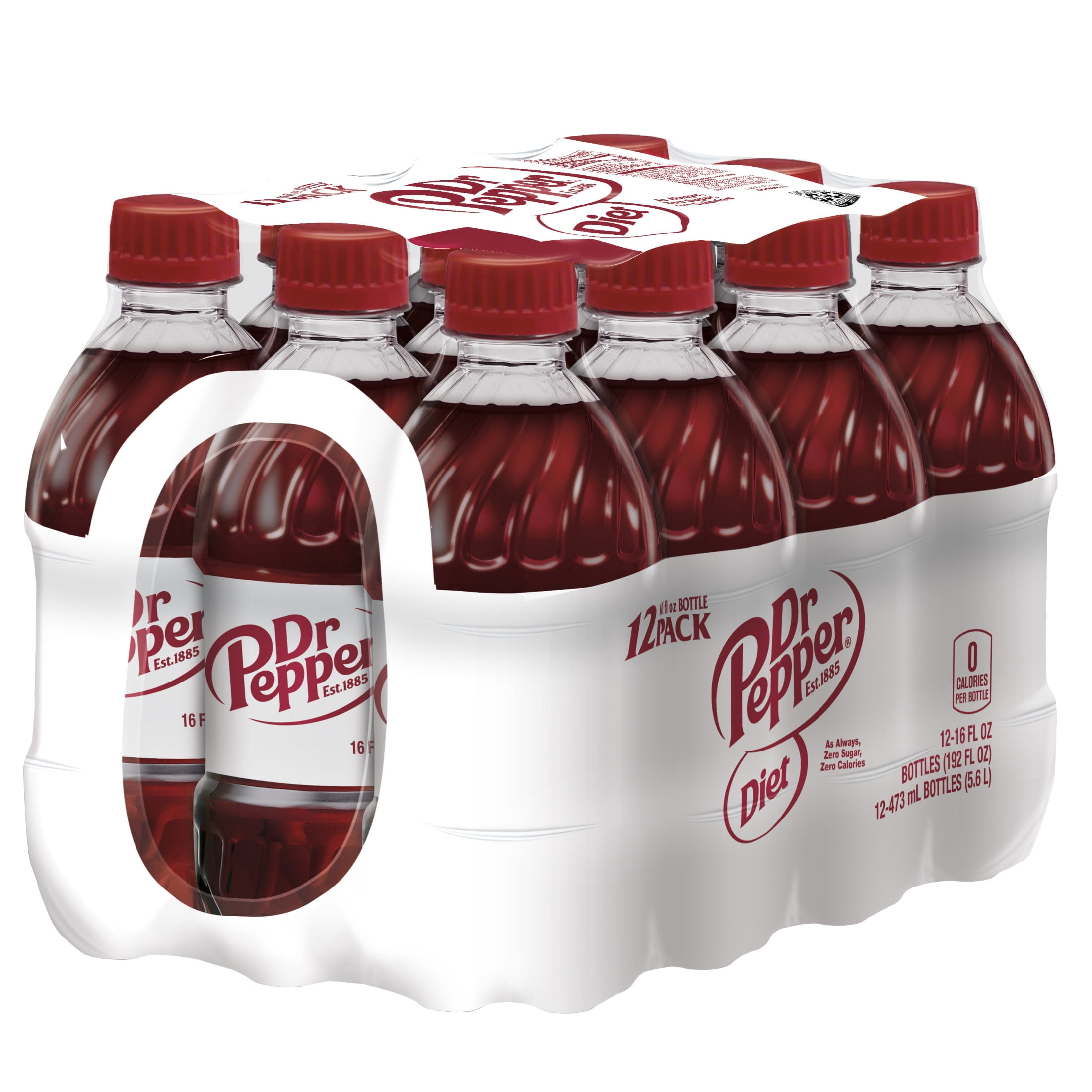 Diet Dr Pepper Soda Pop, 16 fl oz, 12 Pack Bottles