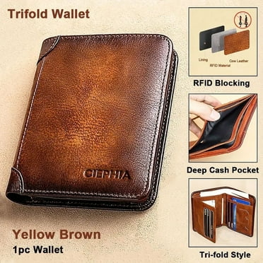 SUWU Genuine Leather Rfid Wallets for Men Vintage Thin Short Multi-Function Card Holder, Brown