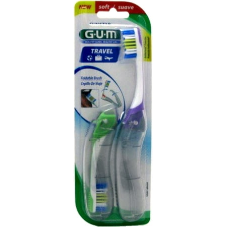 GUM Travel Toothbrush Foldable, 2 ea (Best Toothbrush For Bleeding Gums)