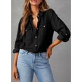 thumbnail image 2 of Camisa elegante de mezclilla para mujer, manga larga, cuello en V, negra, 2 of 4