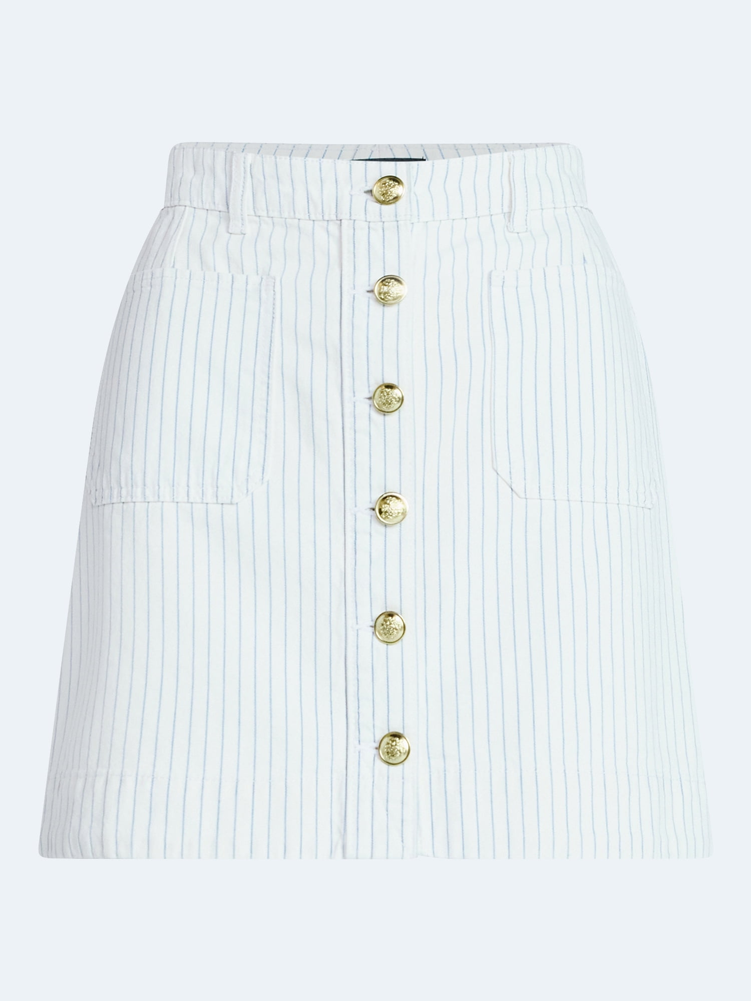Free Assembly Women's Button Front Striped Cotton Mini Skirt, Sizes 0-20