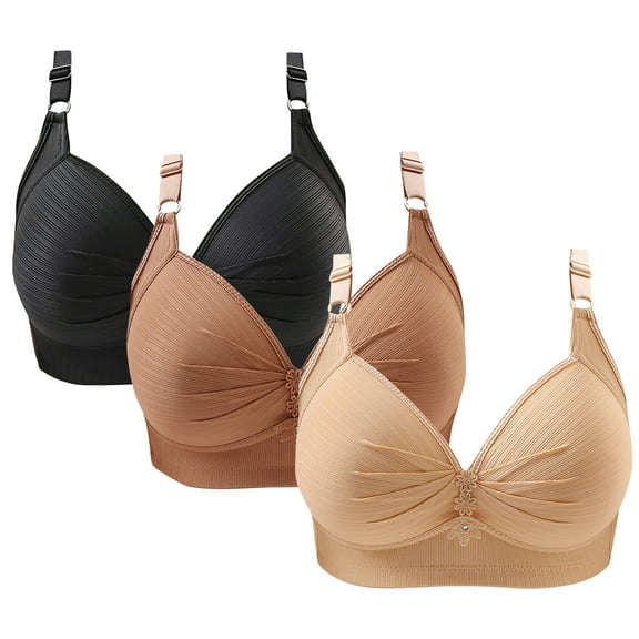 EOYWHK Sports Bras for Women High Support 3PCWoman's Printing Gathered Together Large Size Daily Bra Underwear No Rims