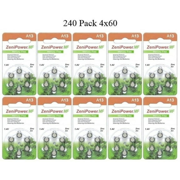 ZeniPower Size A13 PR48 Mercury Free Hearing Aid Batteries Pack of 240