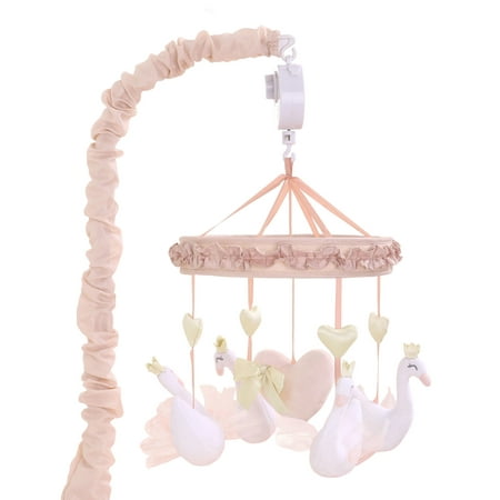 Baby Girl Musical Crib Mobile - Pink Swans and Hearts - Grace Collection by The Peanut