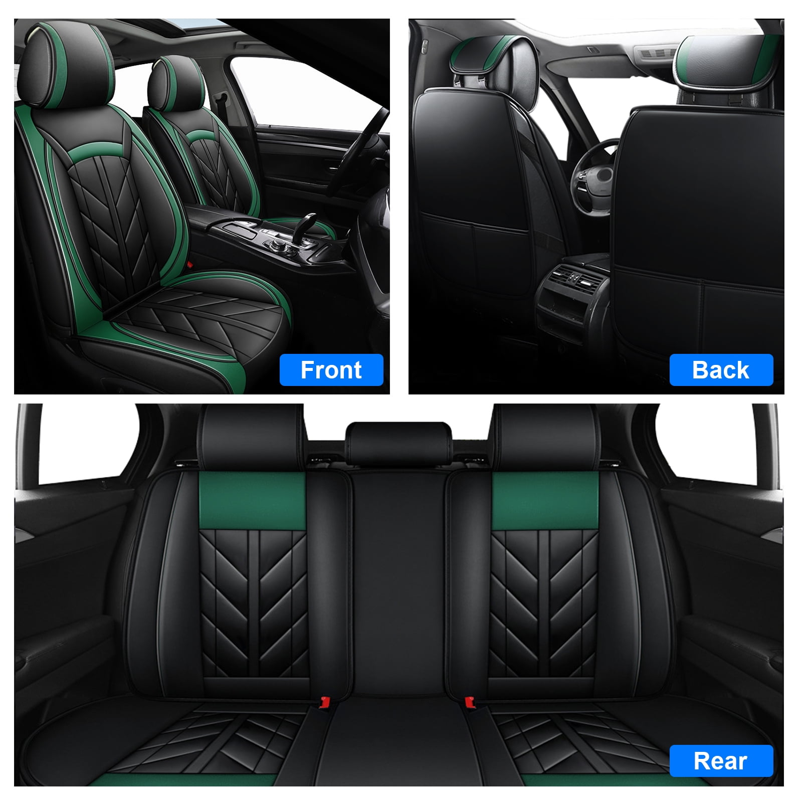 Fit for Subaru Impreza Car Seat Covers, Comfortable Leatherette Front Back Seat Cushion Protector Full Set for Forester| Outback| Legacy| Crosstrek Black Green