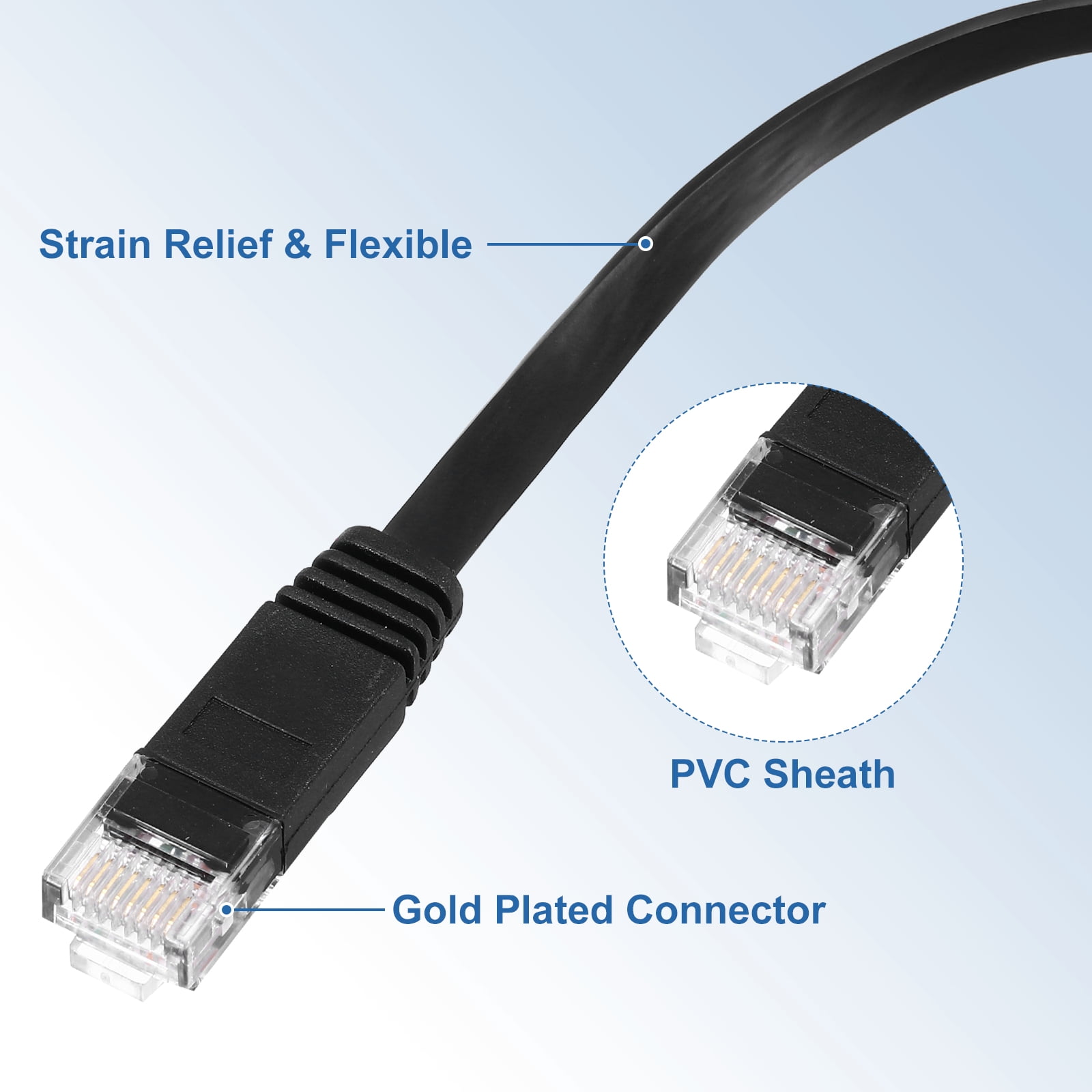 Cat 6 Ethernet Cable 98ft, 32AWG 250MHz Flat High Speed RJ45 Cat6 Internet Network Patch Cord with Clips , Black