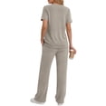 thumbnail image 4 of Fantaslook Two Piece Lounge Sets for Women Summer Outfits Henley V Neck Short Sleeve Tops Wide Leg Pants Matching Sets Trendy Clothes, 4 of 10