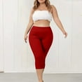 thumbnail image 2 of Yubnlvae Plus Size Knee-Length Leggings - Women's High Waist Pull-On Pants (Summer Casual, Tummy Control & Stretchy) Red XL, 2 of 7