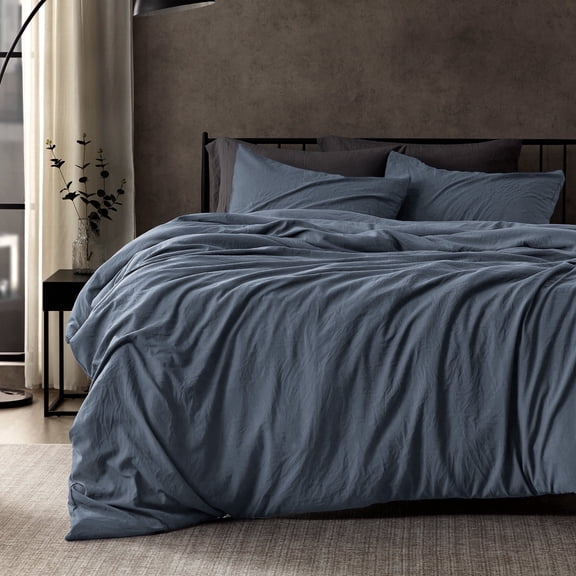 Sleep Zone Duvet Cover Queen Size, Stone Washed, Soft and Comfortable with Natural Wrinkles, Easy Care, Gift-Wrapped, Safe and Skin-Friendly(Flint Stone Blue, Queen)
