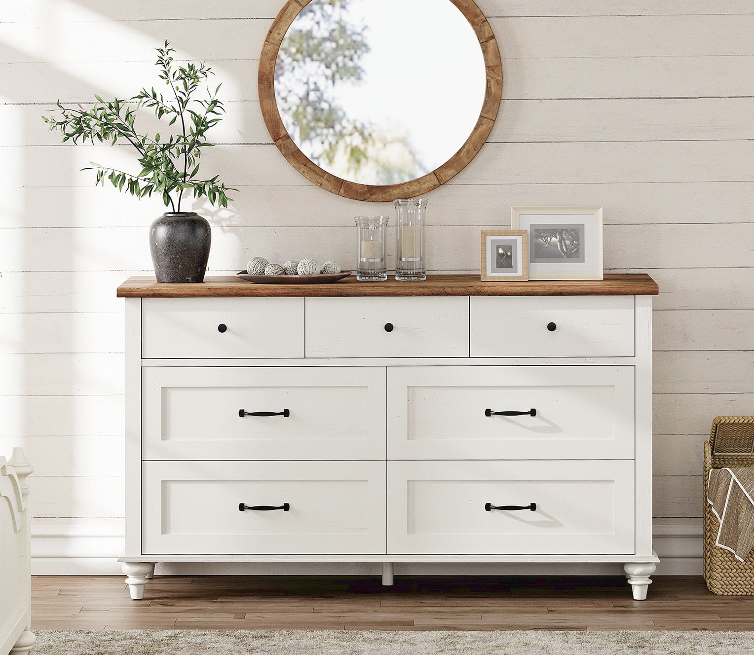 white dresser grey top Ashley Robbinsdale Antique White Dresser, Brown/White, Traditional Drawers from Coleman Furniture