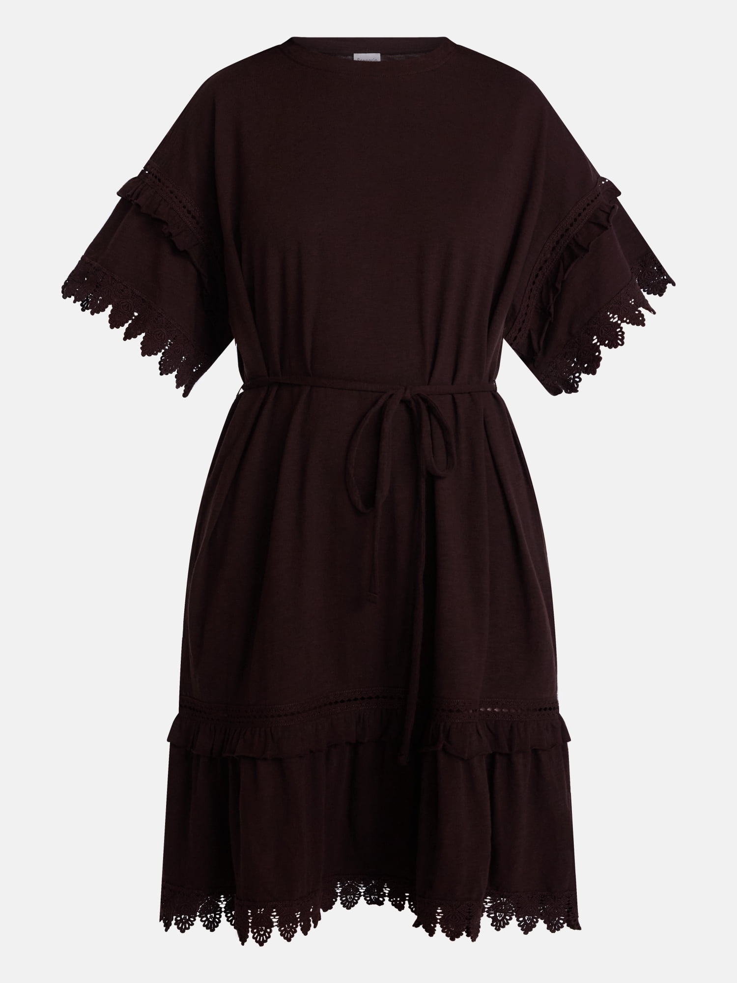 Scenario Women's Lace Trim Knit Dress with Short Sleeves, Sizes XS-XXXL
