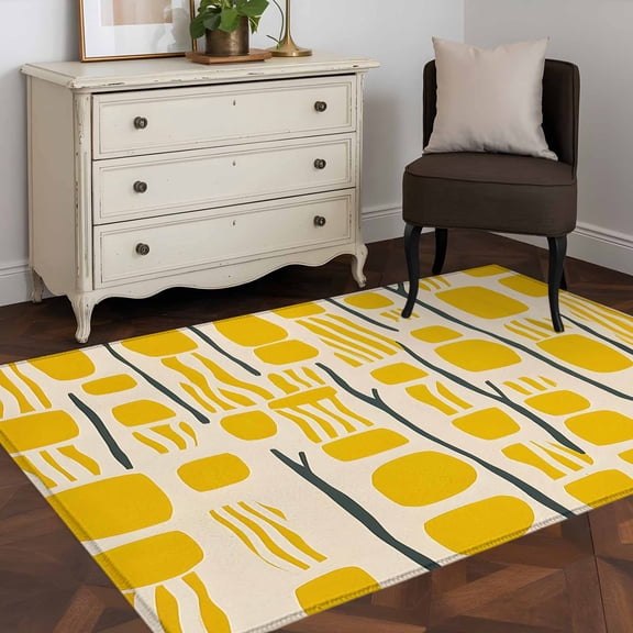 3'x5' Area Rugs, Abstract Yellow Indoor Outdoor Area Rug for Living Room Bedroom, Geometric Color Block Minimalist Washable Bathroom Rugs Kitchen Floor Carpet Mats Home Decor Aesthetic