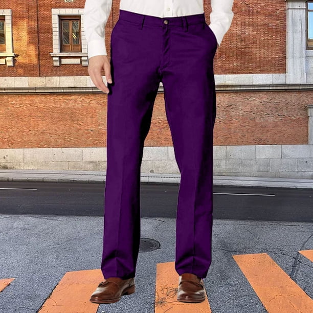 Zshosam Men's Straight-Fit Casual Stretch Chino Pant(Purple,L