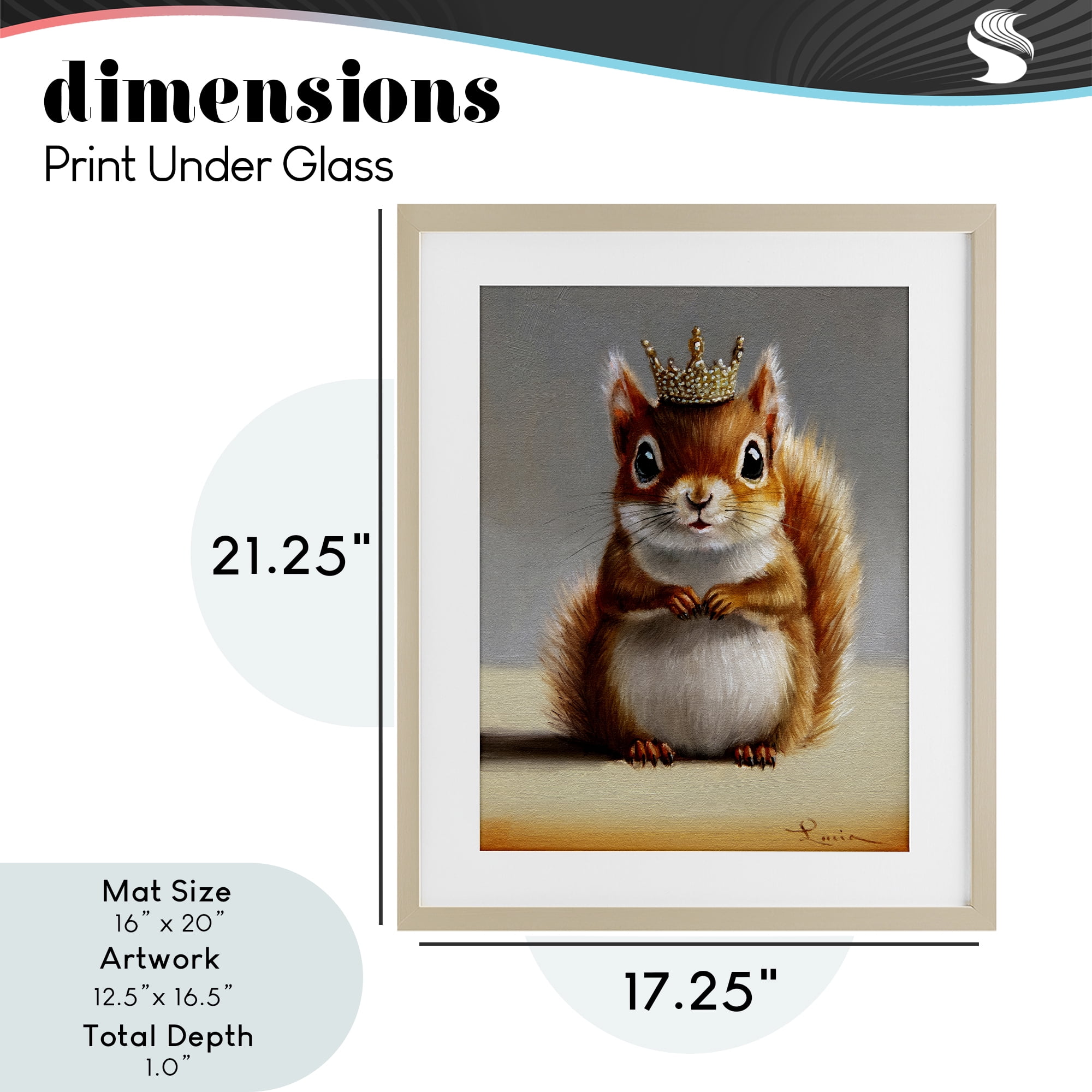 Fancy Crowned Squirrel Birch Framed Print Under Glass, design by Lucia Heffernan