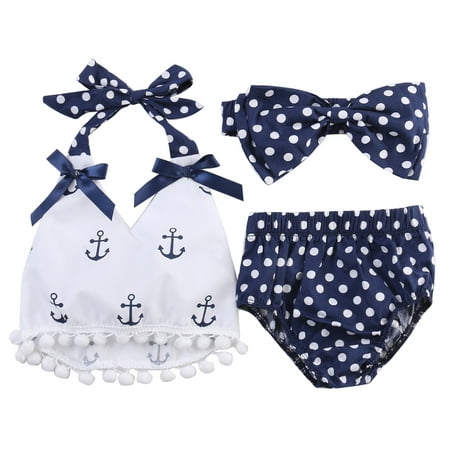 Le Top Bloomers (StylesILove Chi Infant Baby Girl Anchor Top with Polka Dots Bloomers Sunsuit Clothing Set (100/18-24)
