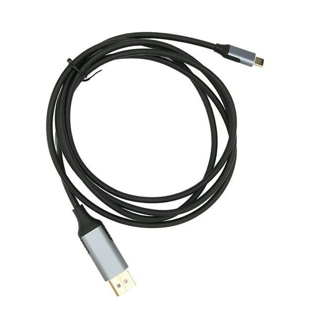 adaptador usb c a displayport profesional 4k 60hz 10gbps adaptador tipo c a 4k dp para oficina en casa 5,9 pies cable negro de 1.8 m con conector Tipo C y conector DP chapado en oro en fundas de aleación de aluminio, vista cenital con cable enrollado; compatible con duplicación y modo extendido, usado a menudo para conectar laptops y teléfonos a monitores 4K a 60 Hz.