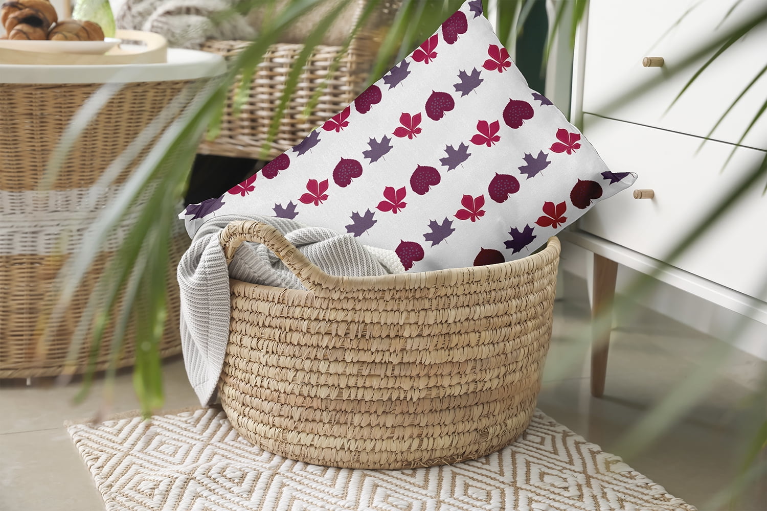 20" x 14" Simply Daisy Leaf Stripe Polyester Accent Pillow, Plum Qty 1