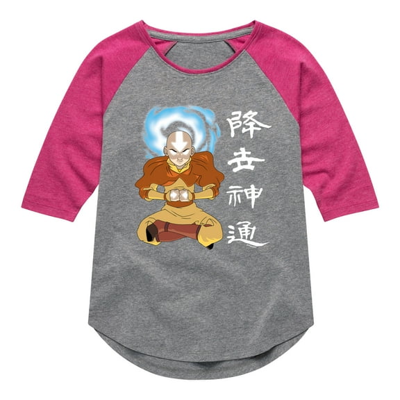 Avatar - The Last Airbender - Aang Ink Splatter - Youth Girls Raglan Graphic T-Shirt