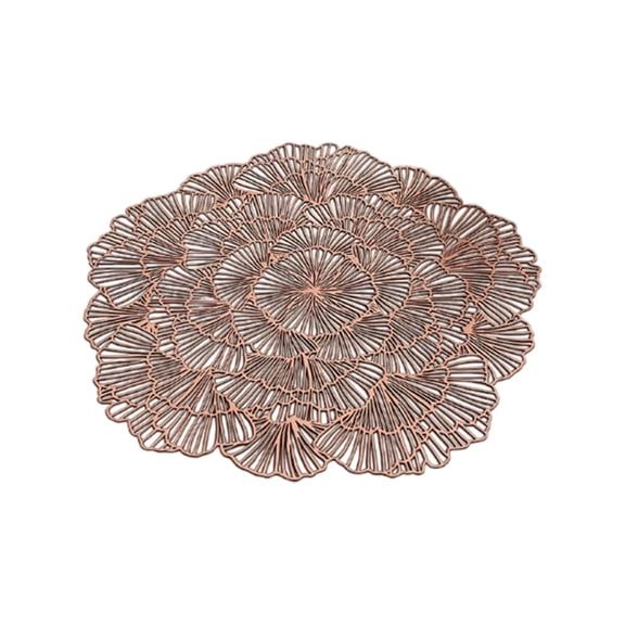 Rose Gold PVC Placemat, Hollow Out Pattern Heat Resistant Table Mat, Elegant Floral Coaster for Dining Table, Coffee & Desk (Bronze, 1 Unit)