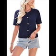 thumbnail image 2 of Cárdigan de Verano de Corta para Mujer, Tejido de Punto , Cuello Redondo, Botones, Tops, Azul Marino, Talla XL, 2 of 10