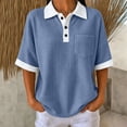thumbnail image 2 of Josdec Women's Casual Color Block Waffle Knit Polo Shirt Short Sleeve Button Front Top With Pocket for All Seasons S-XXL, 2 of 10