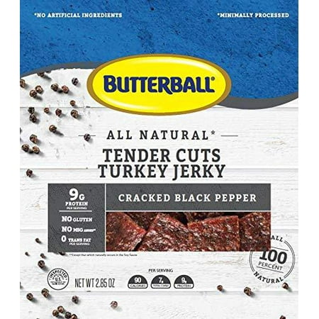 Butterball All Natural Tender Cuts Turkey Jerky 2.85oz (Cracked Black Pepper, 4 Bags) Cracked Black (Best Turkey Sausage Brand)