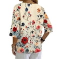 thumbnail image 6 of Solid Color 3/4 Sleeve V Neck T Shirt for Women Casual Buttoned Pullover Tops Loose Fit Lightweight Soft Tees for Summer Daily Outfits and Loungewear, 6 of 7