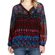 Lucky Brand Womens Plus Printed Long Sleeves Blouse